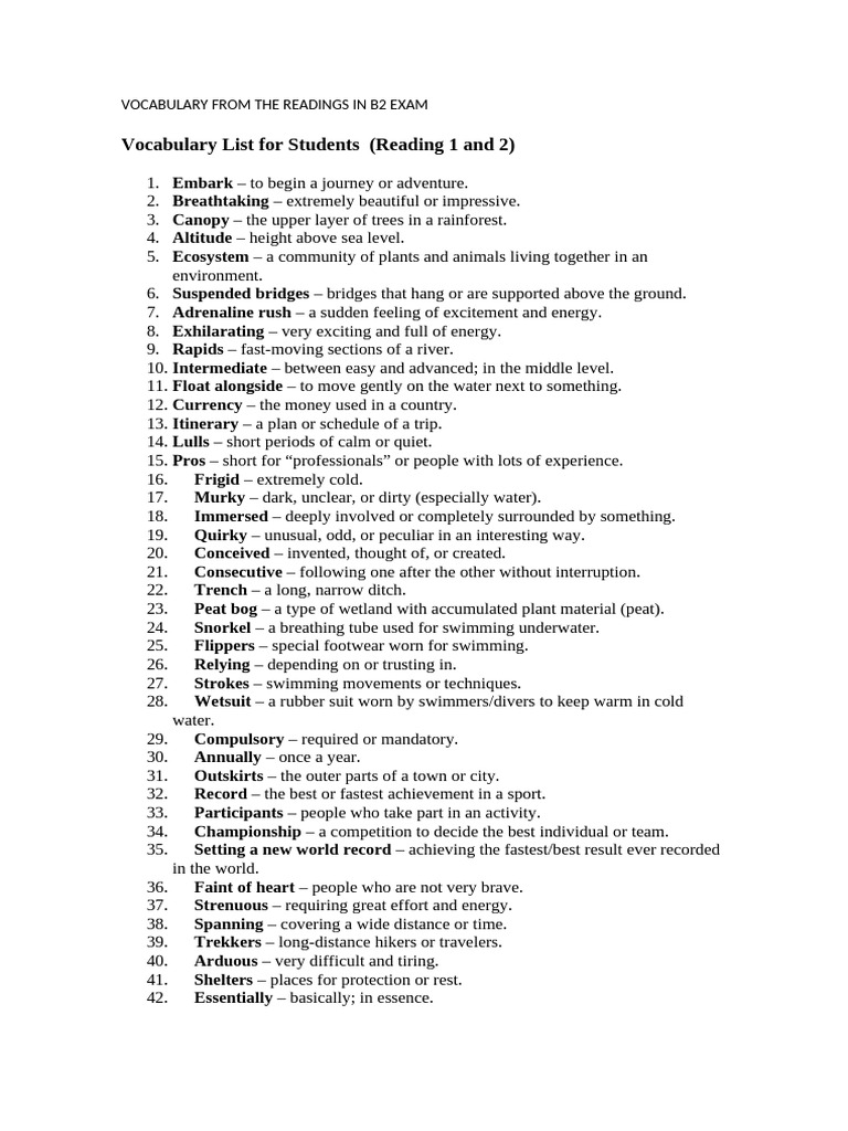 B2 Exam Vocabulary List for Reading | PDF | Plastic