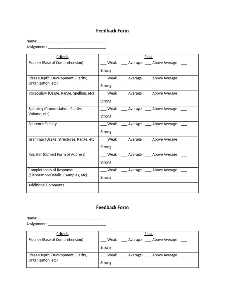 Feedback Form | PDF | Cultural Assimilation | Learning
