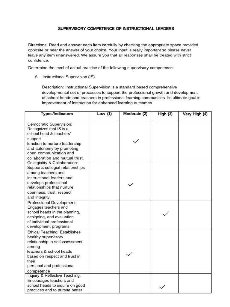 Supervisory Competence in Instructional Leadership | PDF | Teachers ...