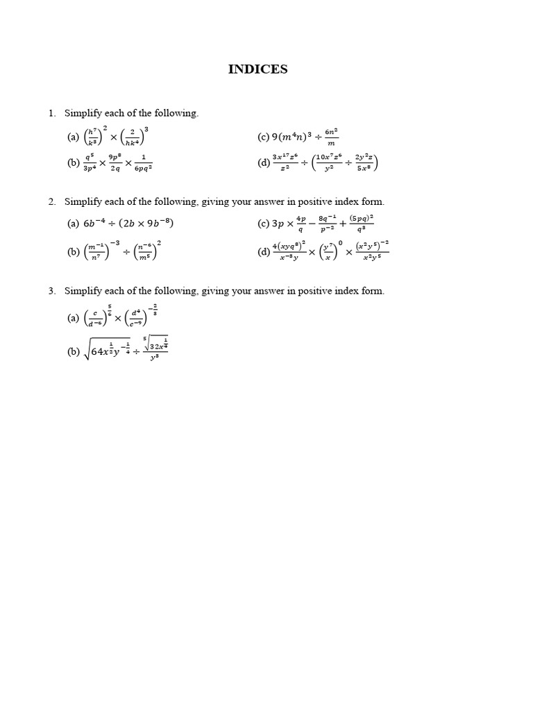 Simplifying Indices and Exponents | PDF