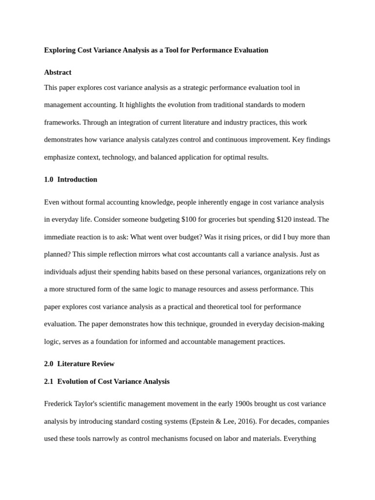 Cost Variance Analysis for Performance Evaluation | PDF | Variance ...
