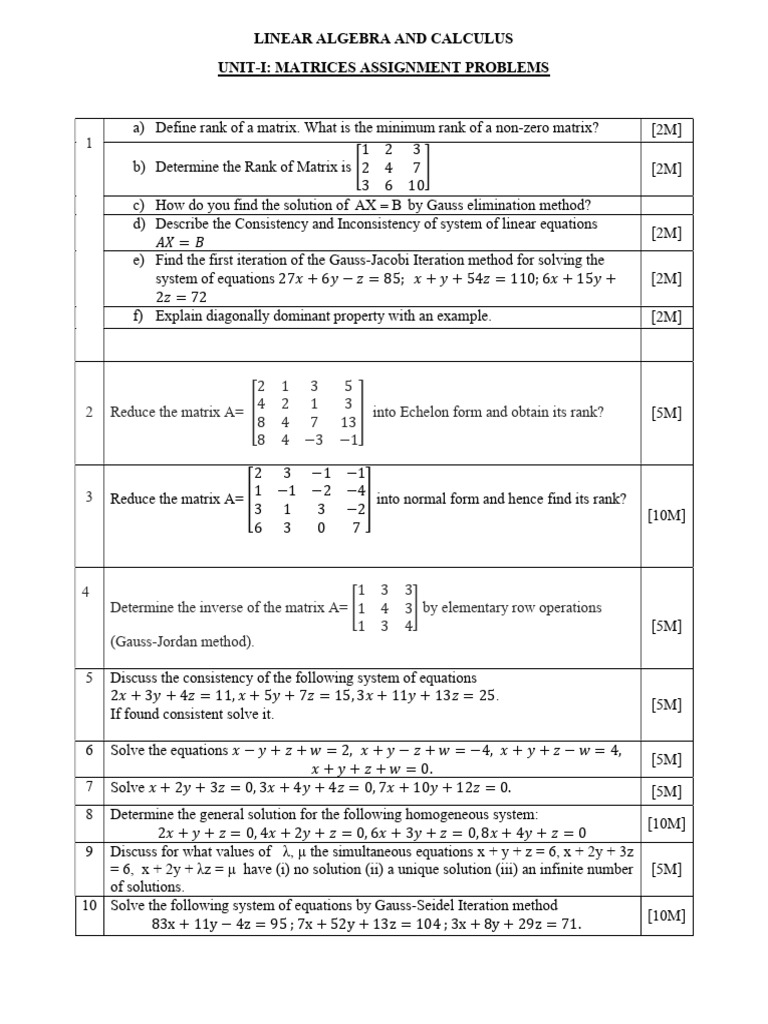 Linear Algebra Matrices Assignment Guide | PDF | Matrix (Mathematics ...