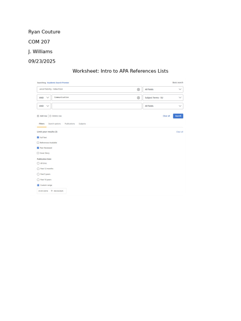 APA Reference List Worksheet Guide | PDF