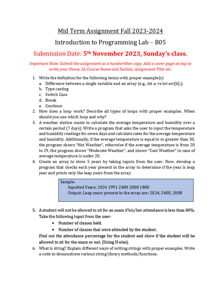 Fall 2023 Programming Lab Assignment | PDF