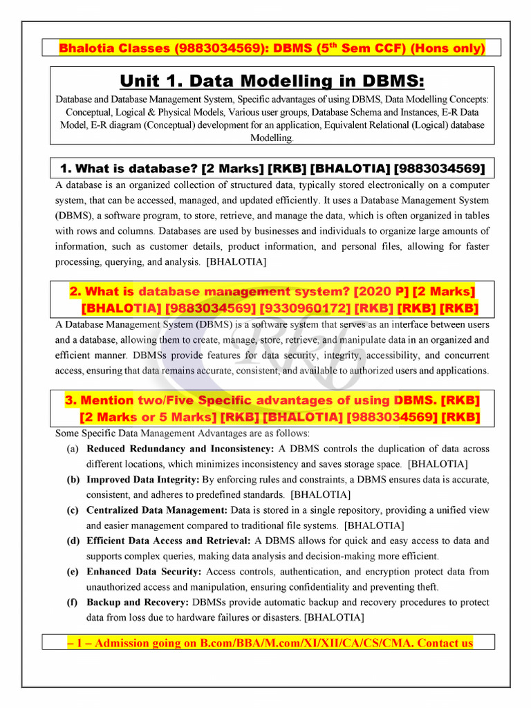5th Sem DBMS CCF (Sample) (Daily 2-3 Classes) (BHALOTIA) (9883034569) | PDF