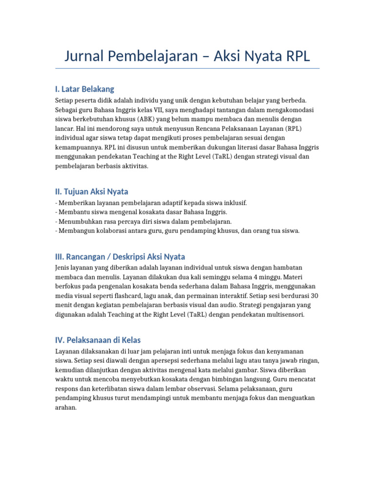 Rencana Pelaksanaan Layanan Individual RPL | PDF
