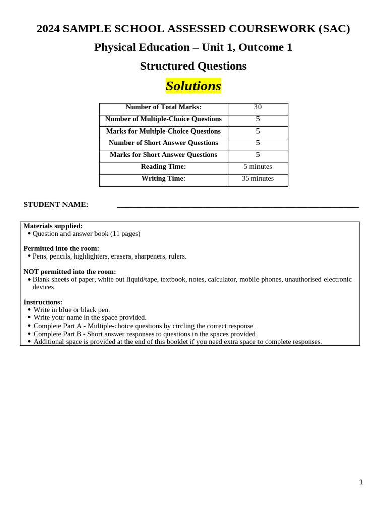 2024 Physical Education SAC Guide | PDF | Strength Training | Growth ...