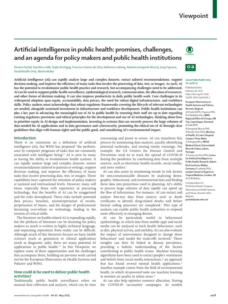 AI in Public Health: Opportunities and Challenges | PDF | Artificial ...