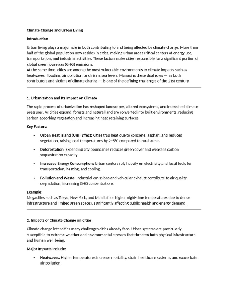 Urban Living and Climate Change Impact | PDF | Climate Change | City