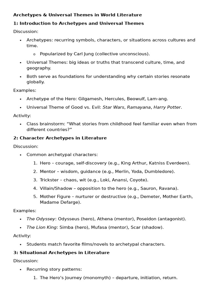 Archetypes in Global Literature | PDF | Hero | Archetype