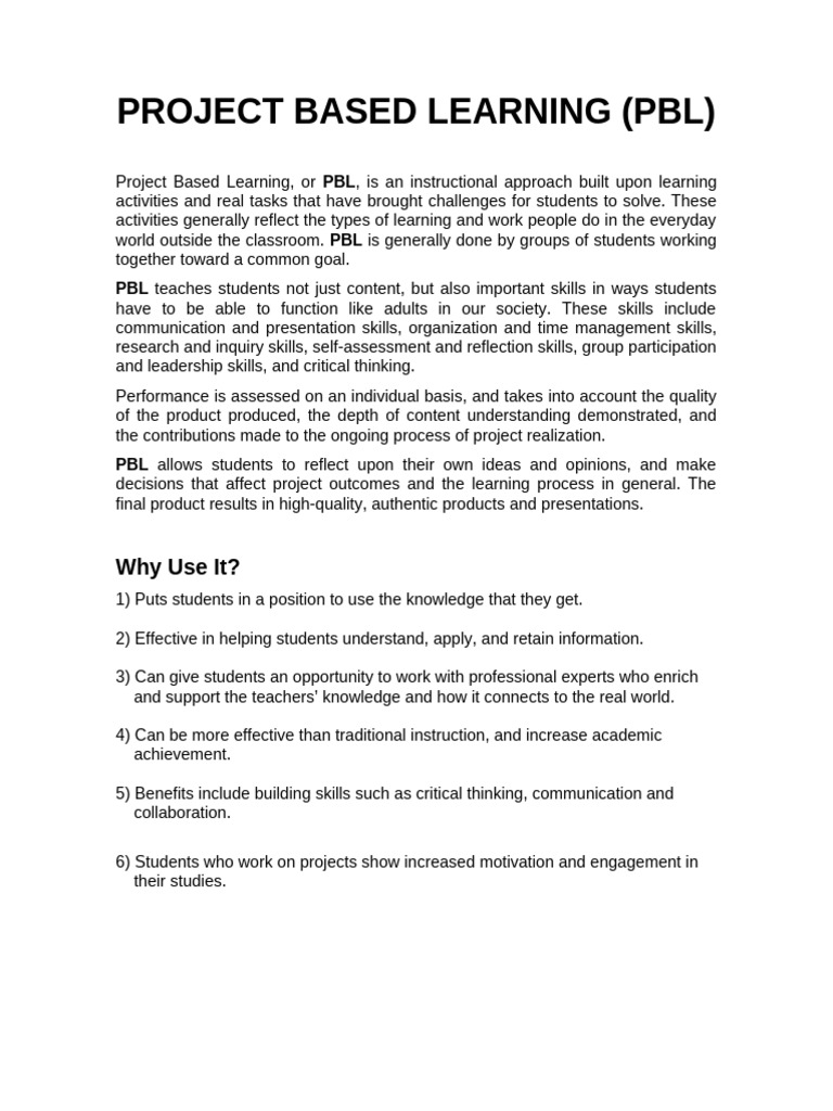 Project Based Learning (PBL) - 2020 | PDF | Project Based Learning ...