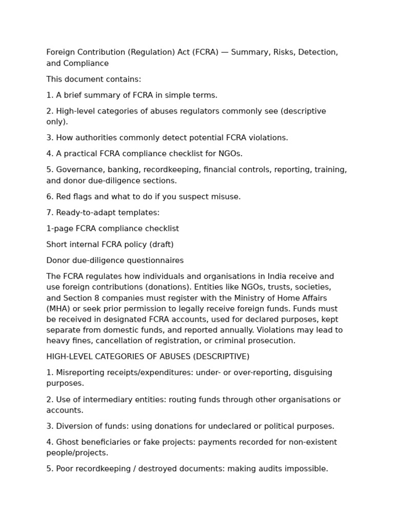 FCRA Compliance Guide for NGOs | PDF | Audit | Banks