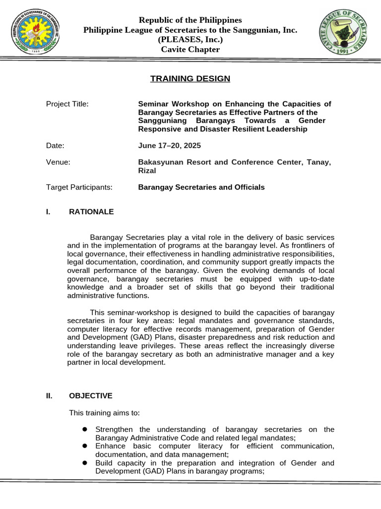 Training-Design-Seminar-Workshop-for-Brgy.-Secretary - June-2025 3 | PDF