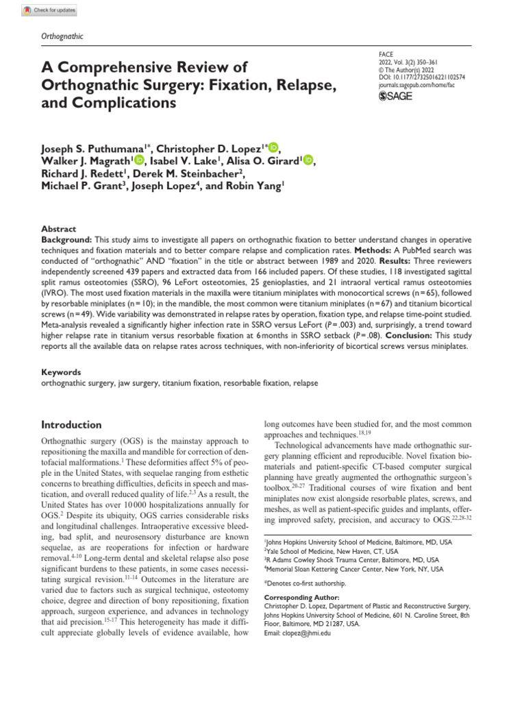 A Comprehensive Review of Orthognathic Surgery Fixation, Relapse, and ...