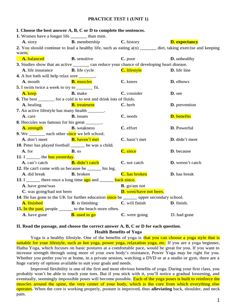 Health Benefits of Yoga Practice Test | PDF | Yoga | Flexibility (Anatomy)