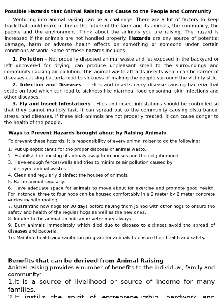 Preventing Hazards in Animal Raising | PDF | Waste | Hazards