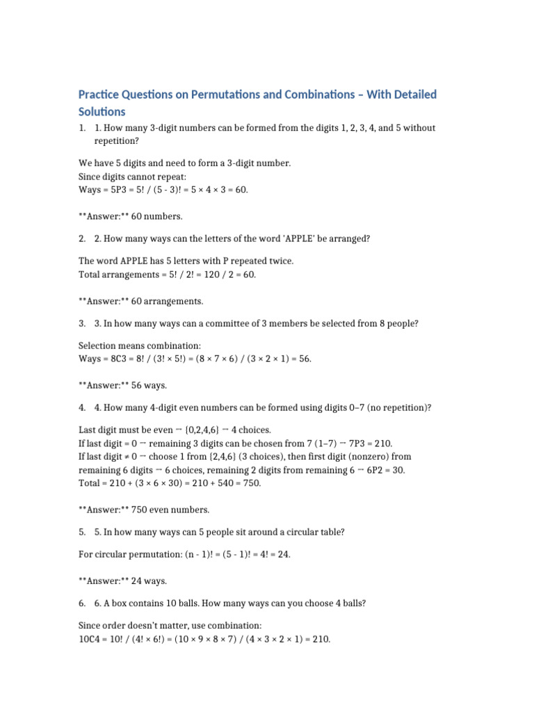 Permutation and Combination Practice | PDF