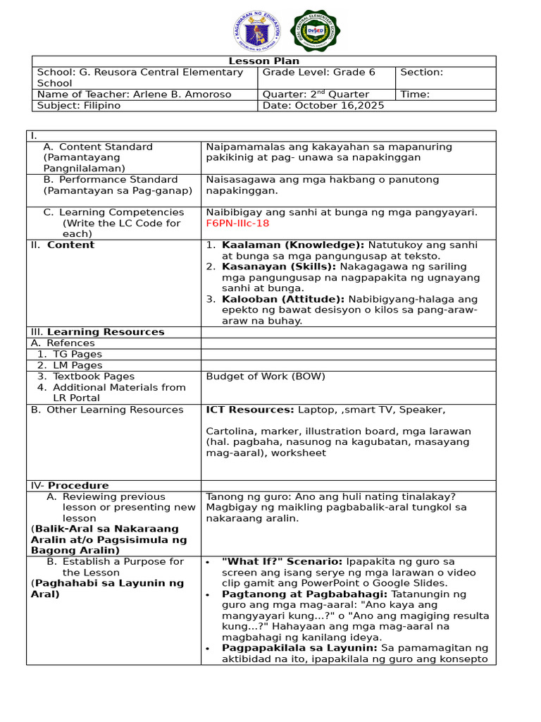 LP Filipino 6 Re-Class | PDF