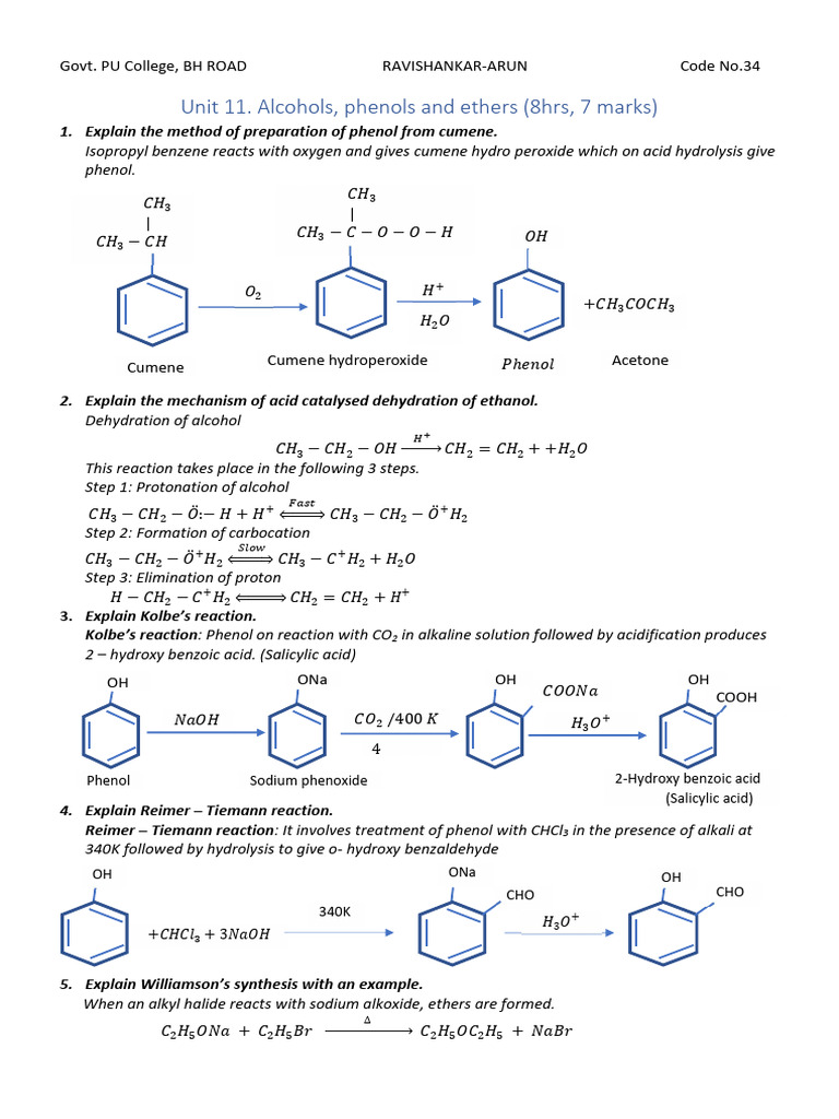 Alcochols, Phenols and Ethers | PDF | Ether | Ester
