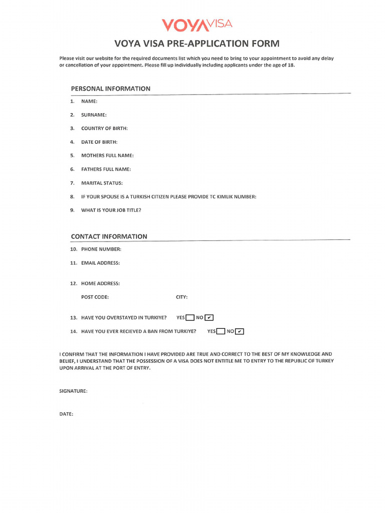 Turkey Filled Forms | PDF