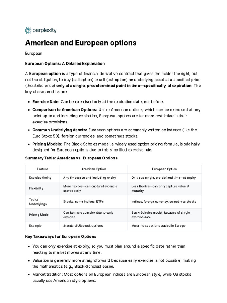Understanding European Options | PDF | Option (Finance) | Black–Scholes ...