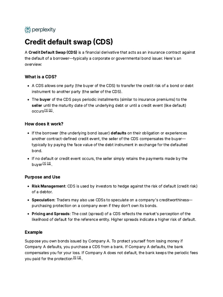Understanding Credit Default Swaps (CDS) | PDF