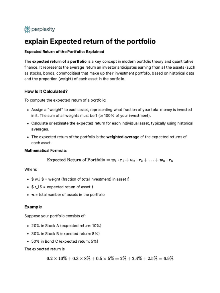 Portfolio Expected Return Explained | PDF
