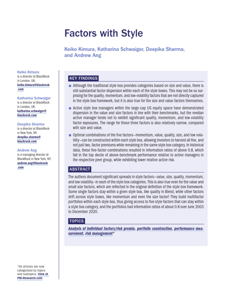 Factors With Style | PDF | Valuation (Finance) | Investing