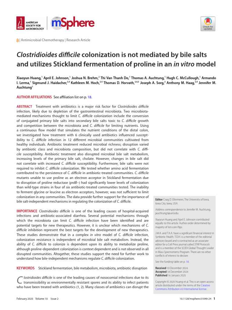 Clostridioides Difficile Colonization Is Not Mediated by Bile Salts and ...