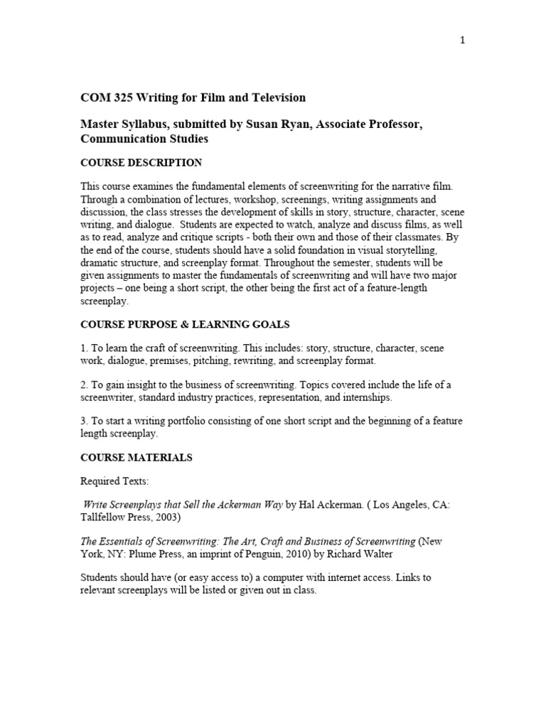 Screenwriting Fundamentals Course Syllabus | PDF | Screenplay ...