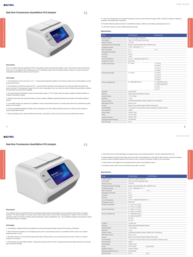 Real-Time Quantitative PCR Analyzer Specs | PDF | Real Time Polymerase ...