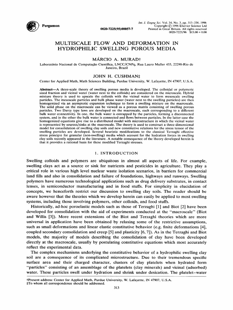 Multiscale Flow in Swelling Porous Media | PDF | Continuum Mechanics ...