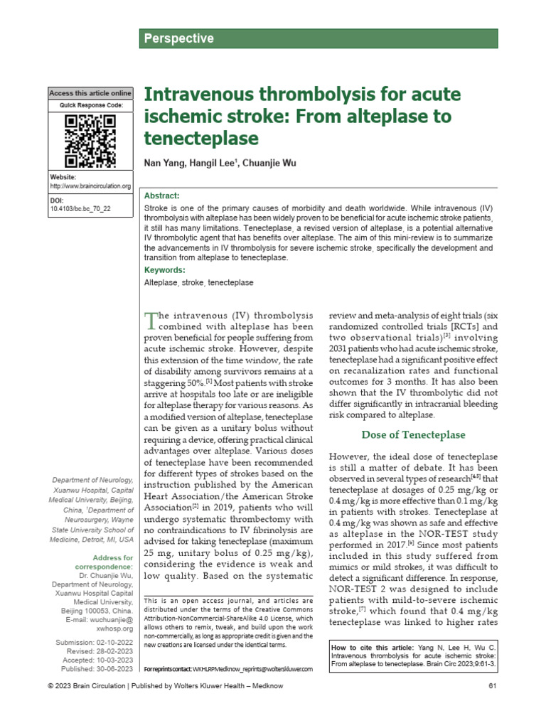 Intravenous Thrombolysis For Acute Ischemic.2 | PDF | Stroke | Ischemia