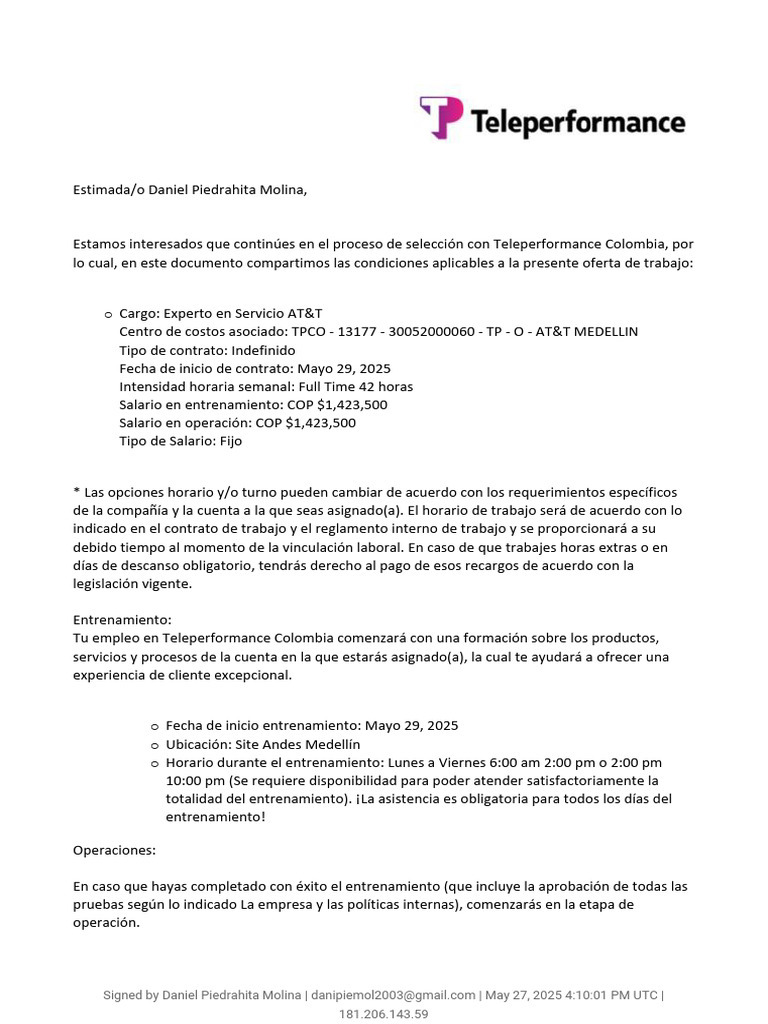 Offer Letter 873847 | PDF