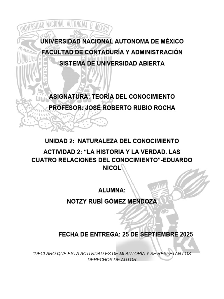 Gómez - Notzy - Unidad 2 Actividad 2 | PDF | Conocimiento | Epistemología