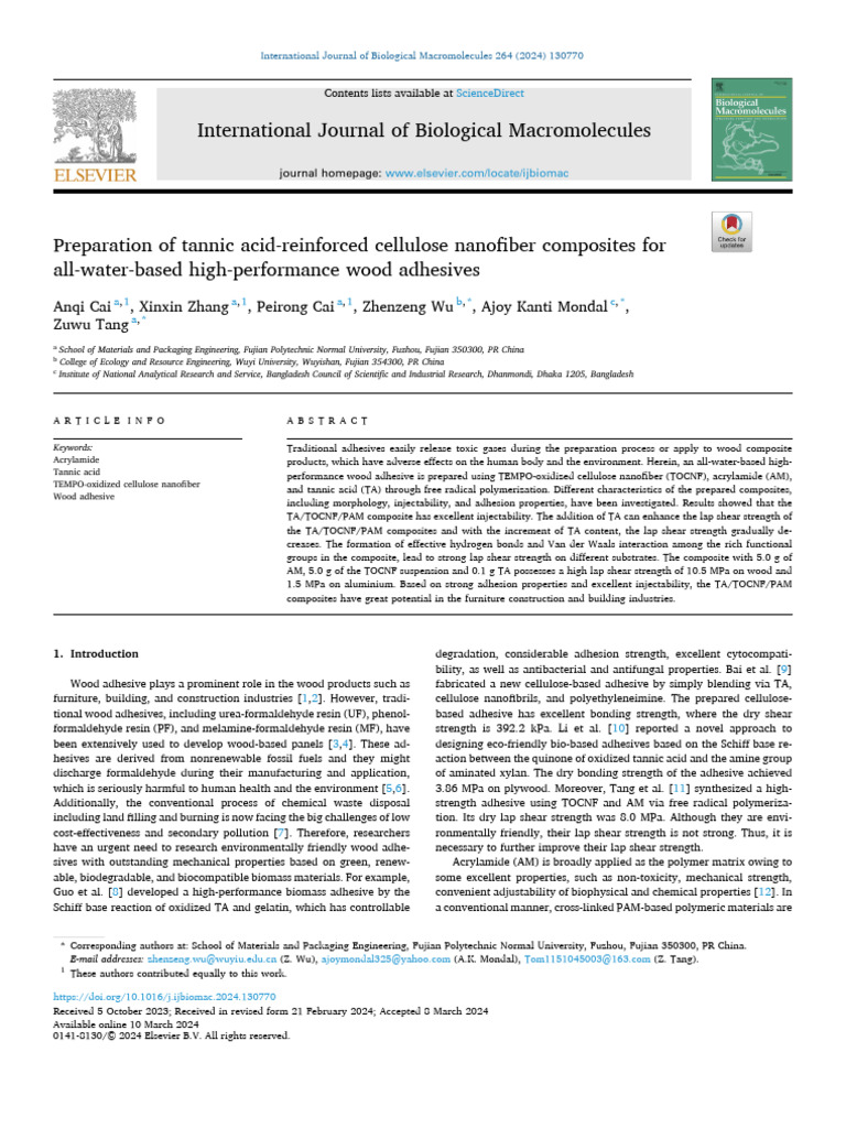 1 s2.0 S0141813024015745 Main | PDF | Composite Material | Physical ...