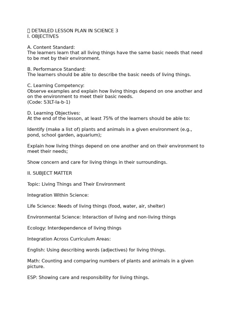 ? Detailed Lesson Plan in Science 3 | PDF | Learning | Lesson Plan