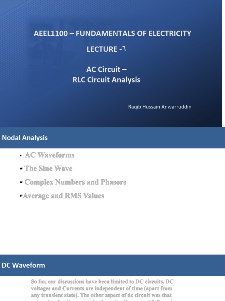Lecture - 6 AC Circuits-Part1 | PDF | Amplitude | Electrical Impedance