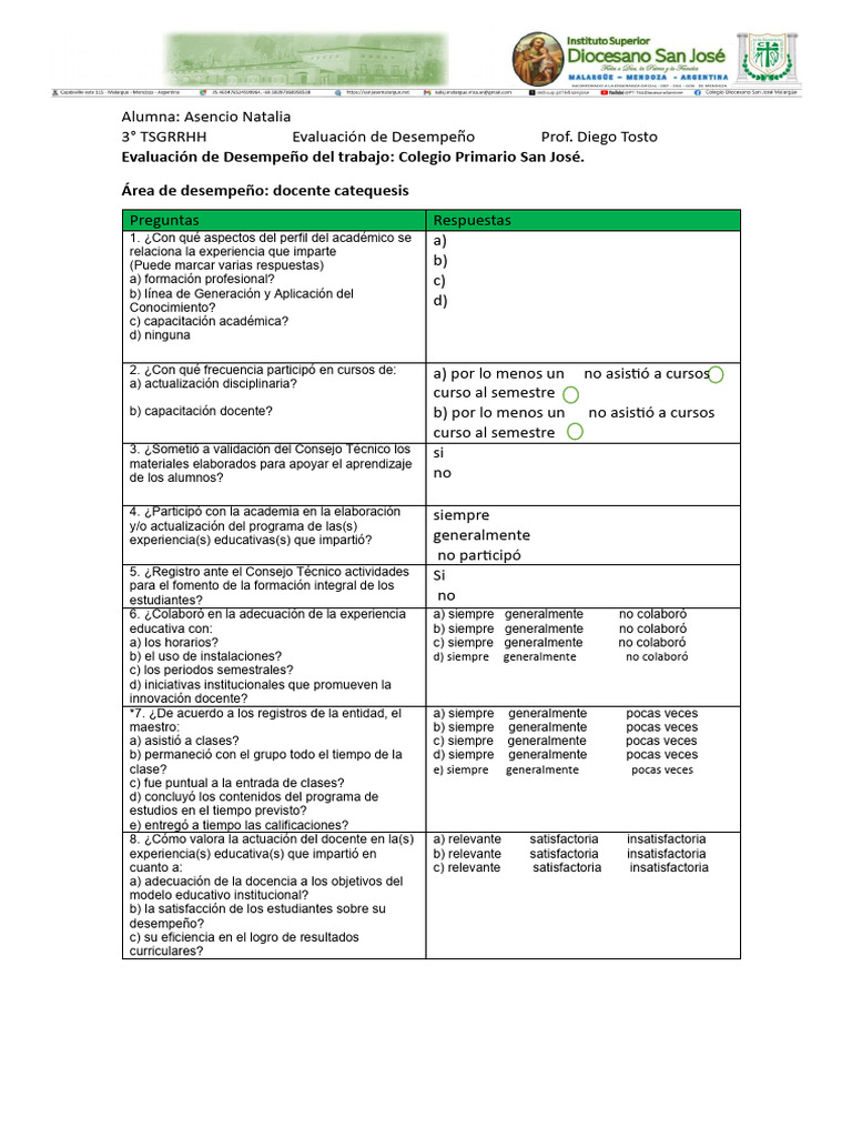 Evaluación Desempeño Docente Catequesis | PDF | Maestros | Plan de estudios