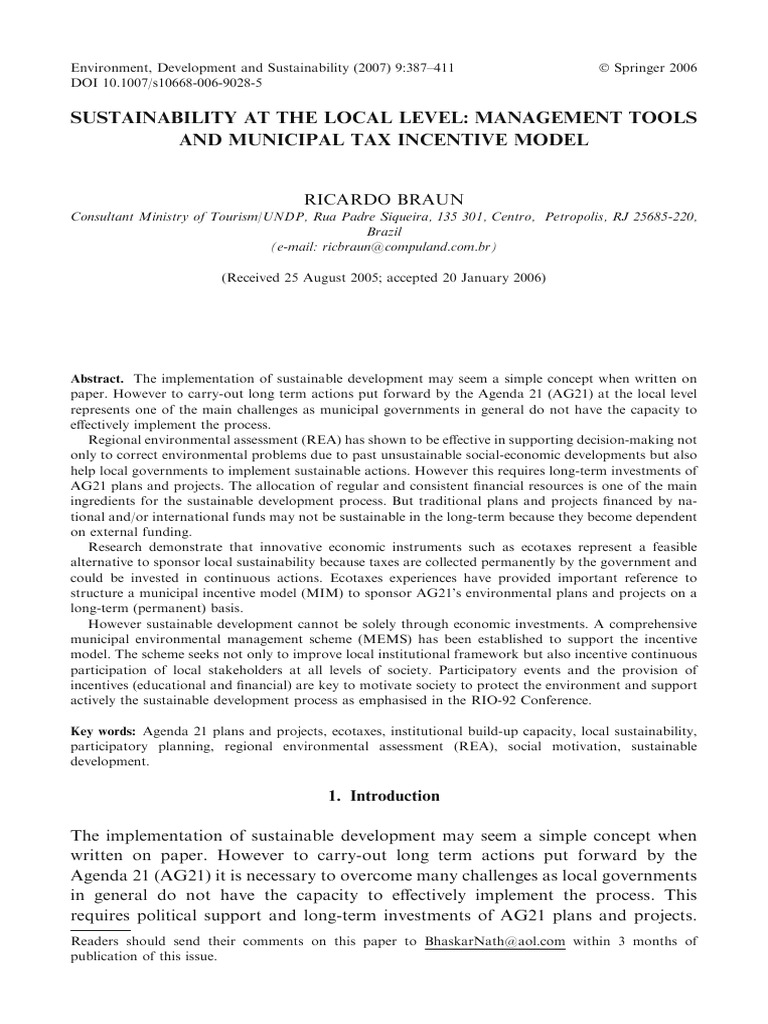 Local Sustainability Management Tools | PDF | Sustainability | Taxes