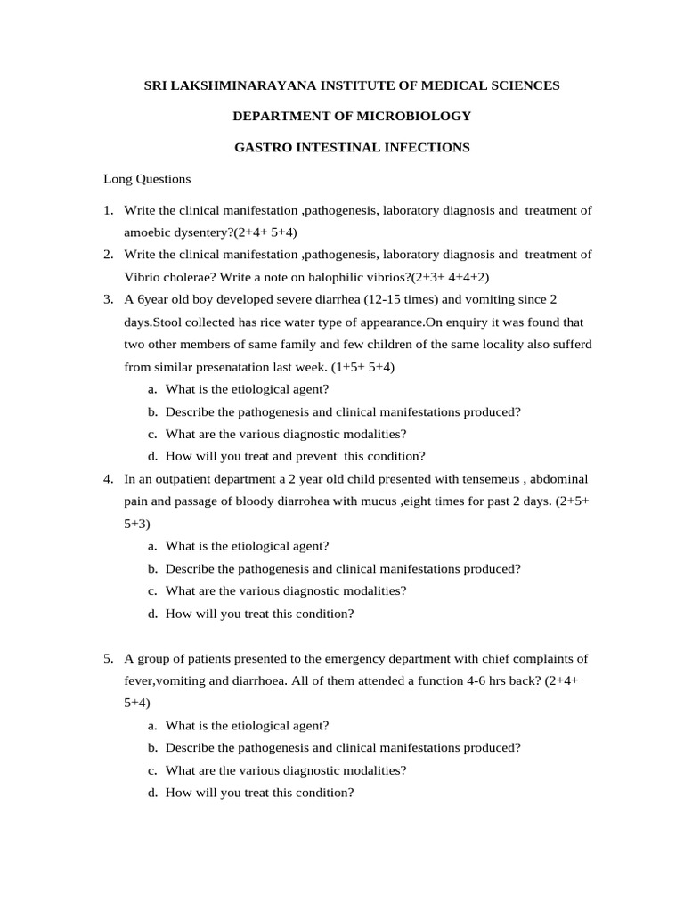 Gastrointestinal Infections Important Questions | PDF ...