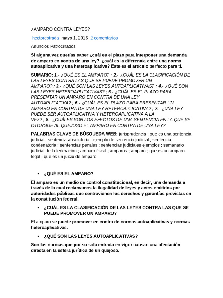 Amparo contra leyes: Plazos y tipos | PDF | Caso de ley | Sentencia (ley)