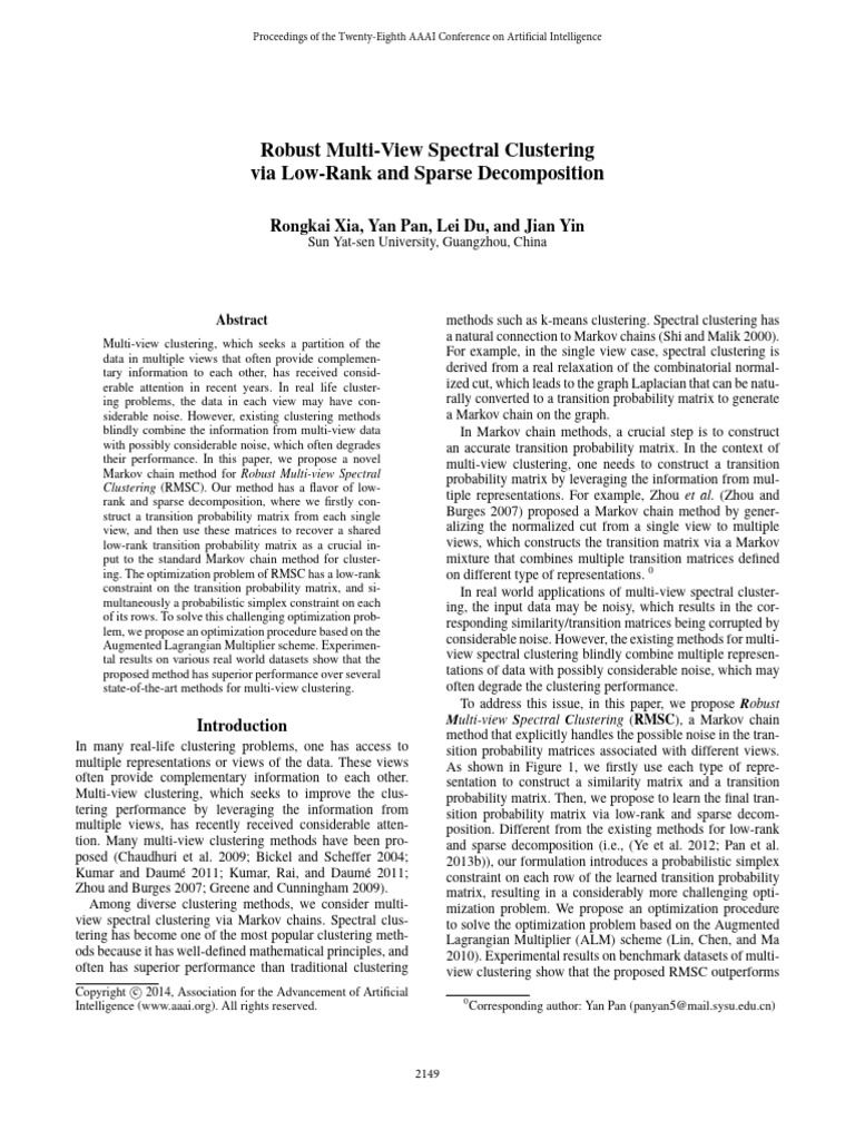 14 AAAI Robust Multi-View Spectral Clustering Via Low Rank and Sparse ...