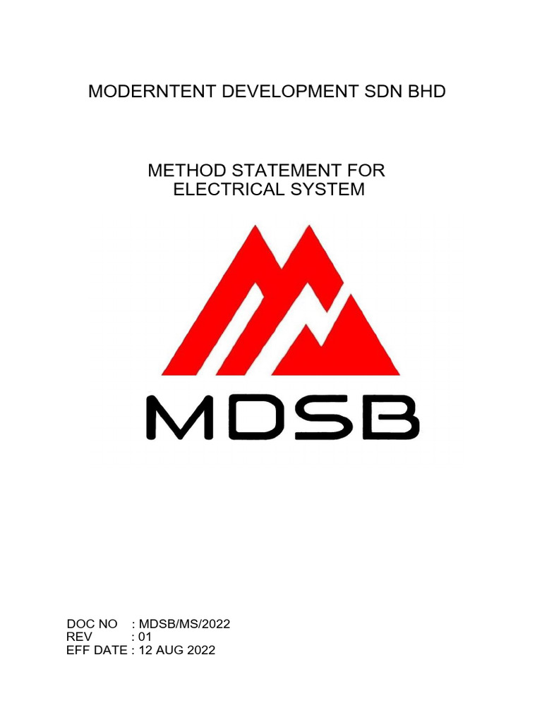 MDSB Method-Statements-Electrical-System | PDF | Insulator (Electricity ...