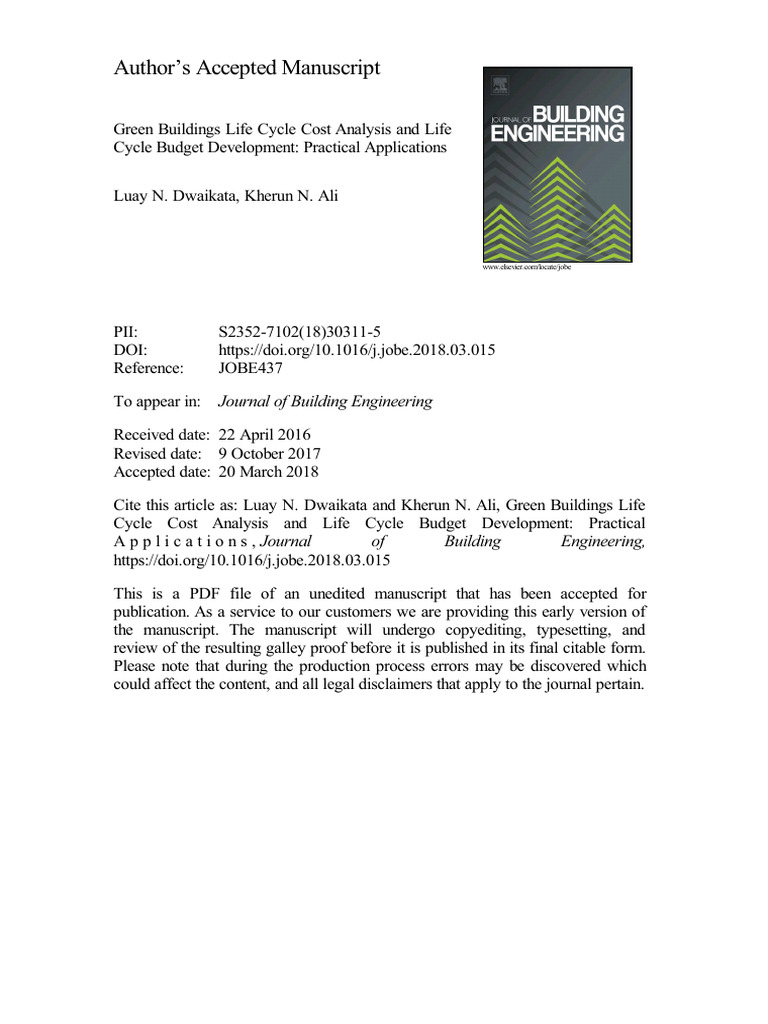 Life Cycle Costing for Green Buildings | PDF | Life Cycle Assessment ...
