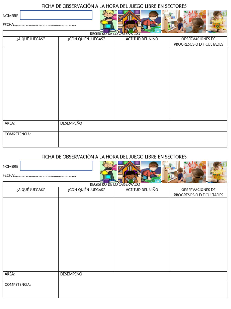 Ficha de Observación A La Hora Del Juego Libre en Sectores | PDF