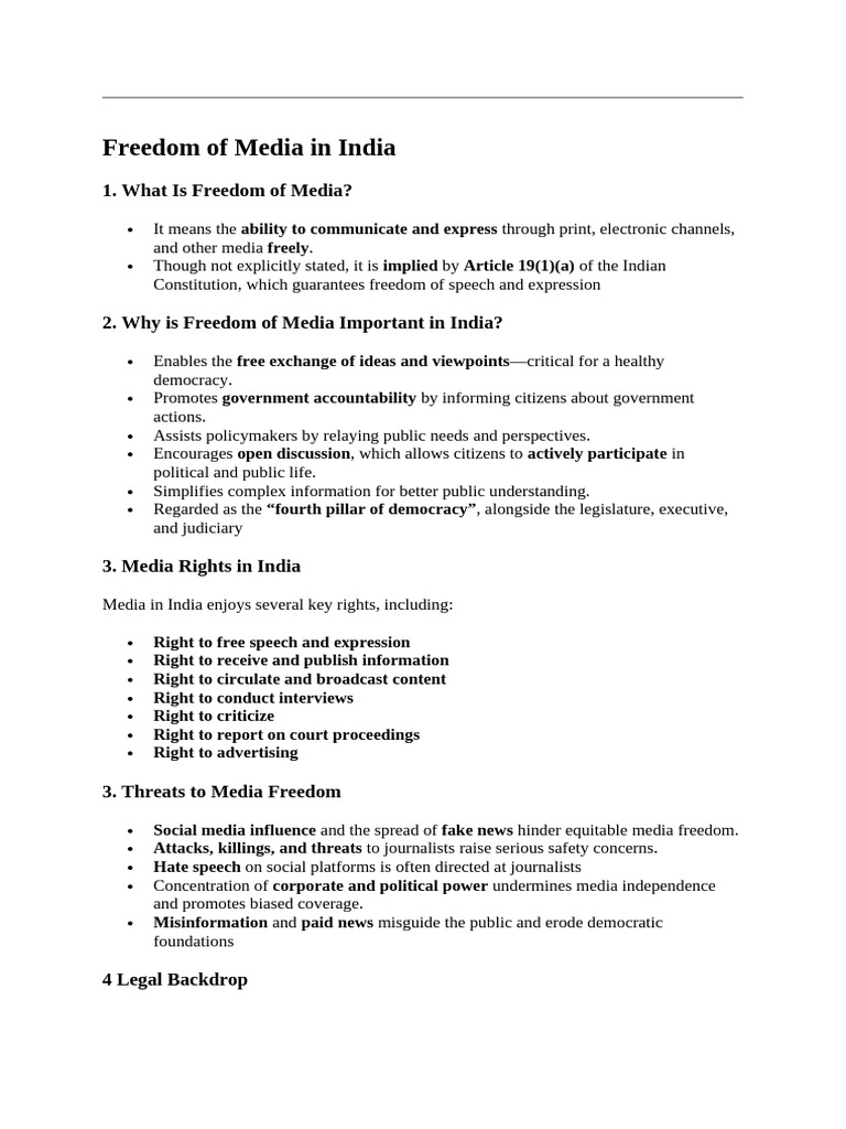 Media Freedom in India: Rights & Challenges | PDF | Freedom Of The ...