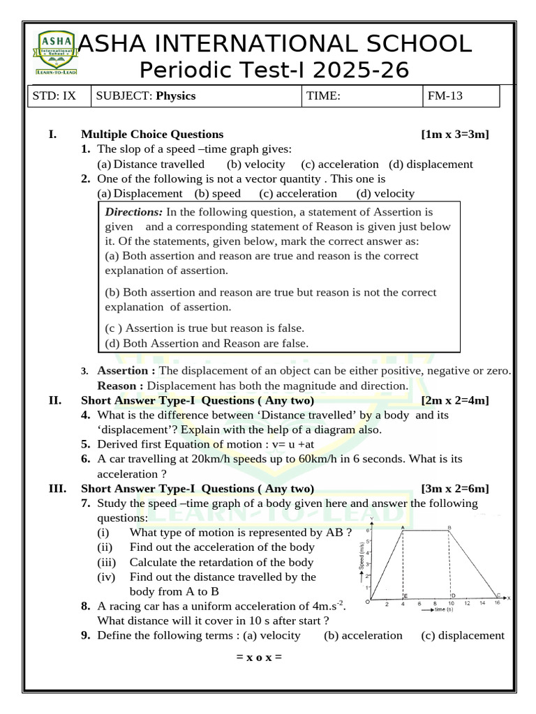 STD Ix Periodic Test-I 2025-26 (Physics) BB | PDF