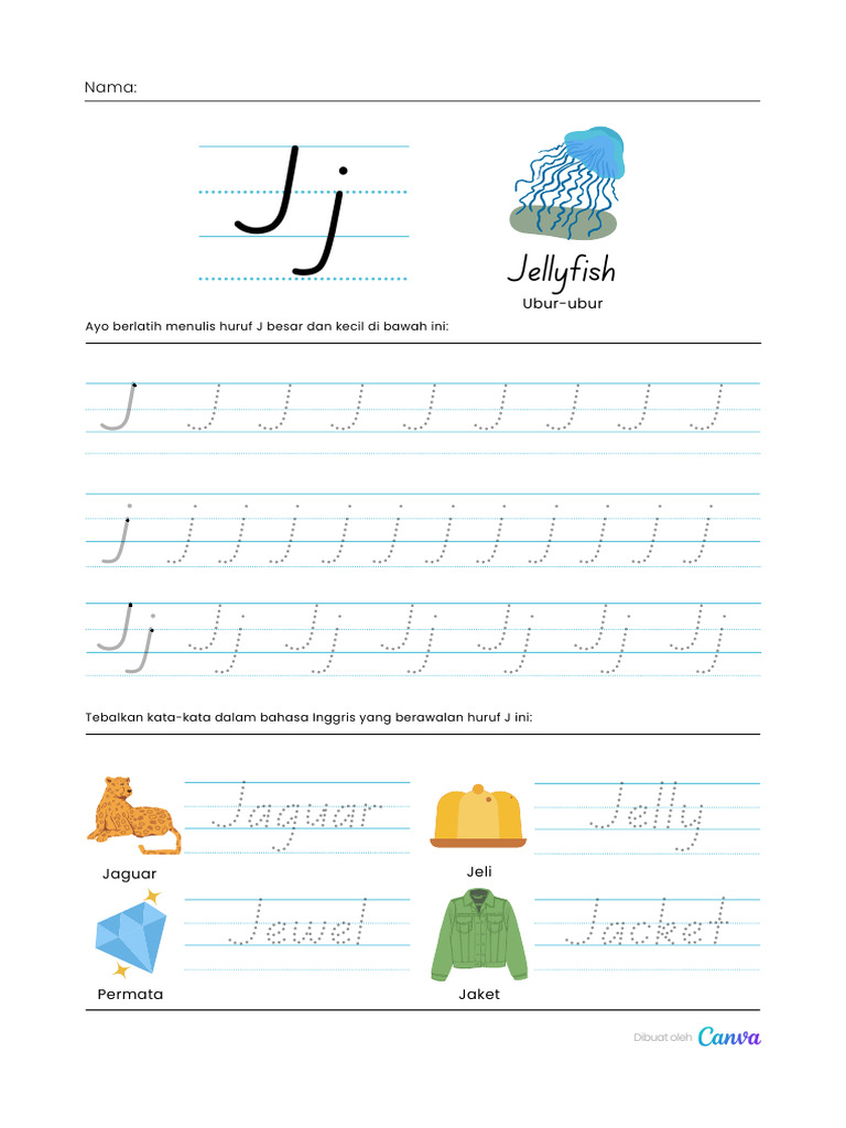 Latihan Menulis Huruf J dan Kata | PDF
