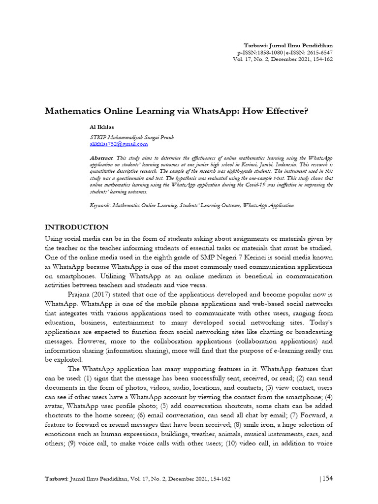 Effectiveness of WhatsApp for Math Learning | PDF | Educational ...